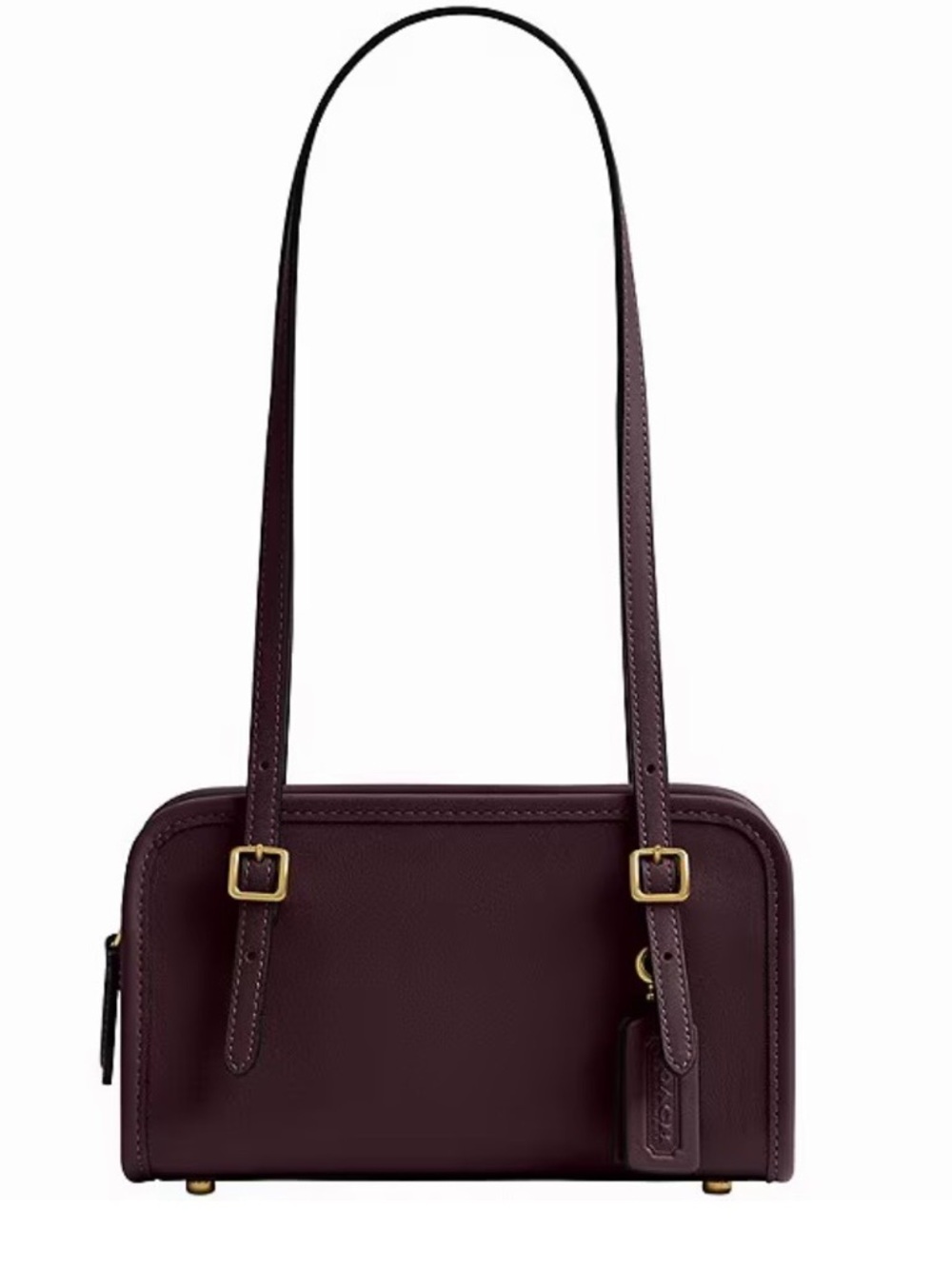 COACH Swing Zip Satchel Bag 20 in Black Currant Leather with Gold Tone Hardware